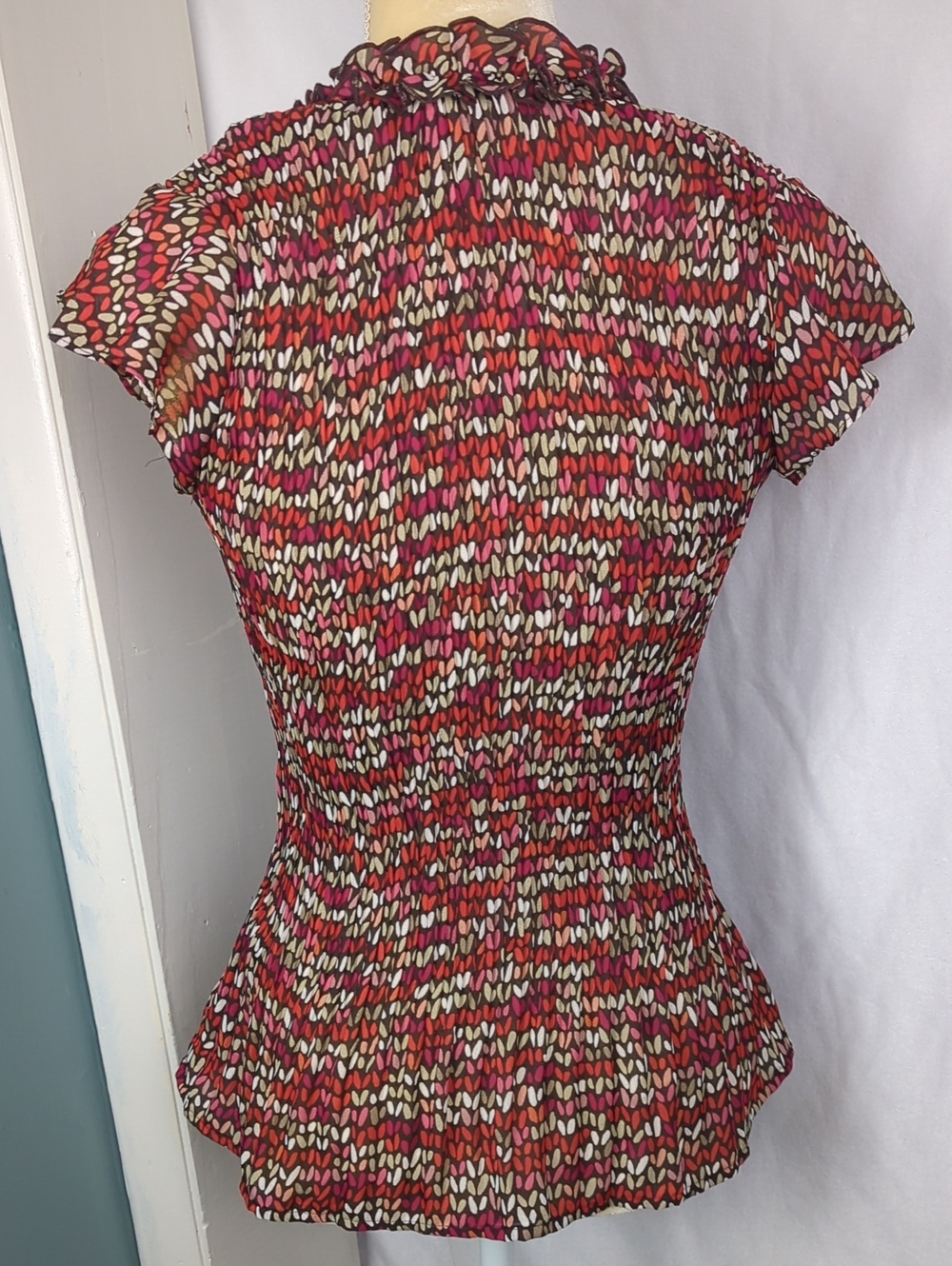 Women's Ruffle V-Neck Blouse Multi Pattern Blouse - Picture 4 of 5